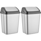 2x stuks zilver/zwarte vuilnisbak/vuilnisemmer kunststof 50 liter - Prullenbakken/Afvalemmers - Kantoor/keuken prullenbakken