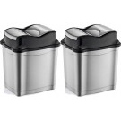 2x stuks zilver/zwarte vuilnisbak/vuilnisemmer kunststof 9 liter - Prullenbakken/Afvalemmers - Kantoor/keuken prullenbakken