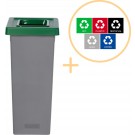 Plafor Fit Bin, Prullenbak voor afvalscheiding - 53L â Grijs/Groen - Inclusief 5-delige Stickerset - Afvalbak voor gemakkelijk Afval Scheiden en Recycling - Afvalemmer - Vuilnisbak voor Huishouden, Keuken en Kantoor - Afvalbakken - Recyclen