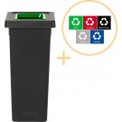Plafor Fit Bin, Prullenbak voor afvalscheiding - 53L â Zwart/Groen - Inclusief 5-delige Stickerset - Afvalbak voor gemakkelijk Afval Scheiden en Recycling - Afvalemmer - Vuilnisbak voor Huishouden, Keuken en Kantoor - Afvalbakken - Recyclen